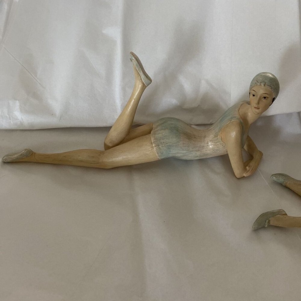 Vintage 20s Flapper Bathing Beauties BLUE SWIM SUIT & CAP LIGHT BLUE Shoes- - Picture 2 of 10